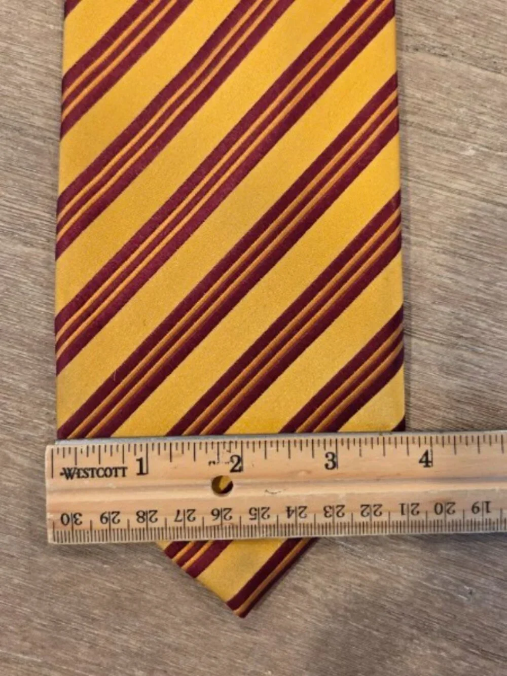 David Donahue Men's Classic Burgundy and Gold Rep Striped Cotton Silk Blend Tie